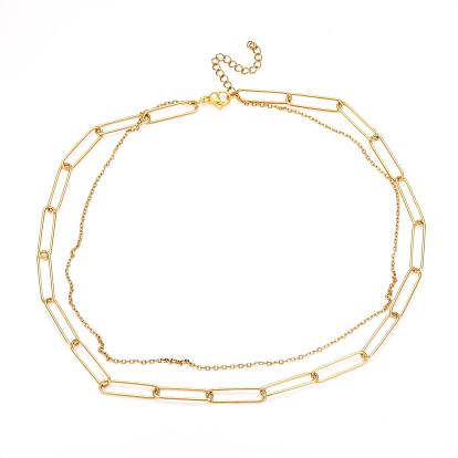 304 двухслойные колье из нержавеющей стали, цепочки для кабелей и скрепки ожерелья, с карабин-лобстерами 