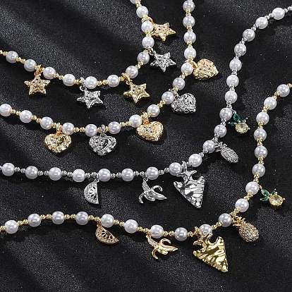 Ожерелья из латунных бусин с микропаве из прозрачного кубического циркония, с abs имитационными жемчужными бусинами , без кадмия и без свинца, долговечный, стойки покрытие