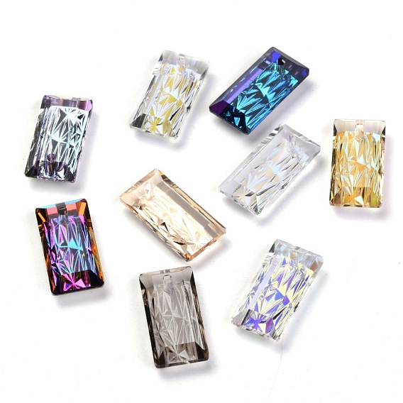 Embossed Glass Rhinestone Pendants, Rectangle, Faceted