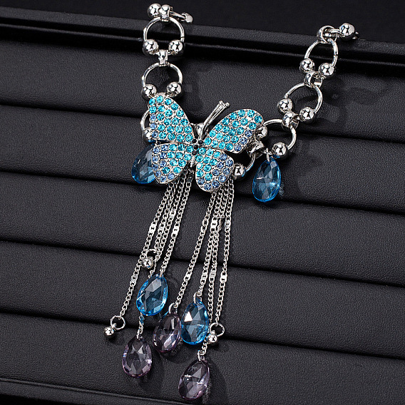 Ожерелья с подвеской в виде бабочки и кисточки из сплава индиголита и страз для женщин