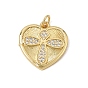 Brass Micro Pave Clear Cubic Zirconia Pendants, Heart with Cross Charms, Rack Plating, Long-Lasting Plated, Cadmium Free & Lead Free