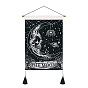 Halloween Skull Polyester Decorative Wall Tassel Hanging Tapestrys, for Home Decoration, with Wooden Rod and Plastic Hook, Black, Rectangle