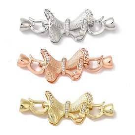 Rack Plating Brass Micro Pave Clear Cubic Zirconia Fold Over Clasps, Cadmium Free & Lead Free, Long-Lasting Plated, Bowknot