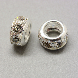 Brass Rhinestone Beads, Large Hole Beads, Rondelle