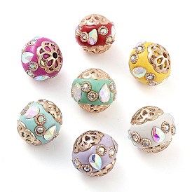 Handmade Indonesia Beads, with Alloy and Glass, Round with Teardrop