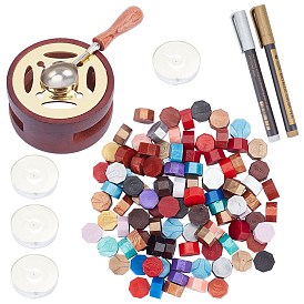 CRASPIRE Fire Wax Seal Wax Sealing Stamps Tool Kits, include Wood Wax Furnace, Spoon, Wax Particles, Paints Pens, Candle, for Scrapbooking