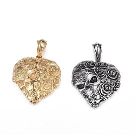 316 Surgical Stainless Steel Pendants, Heart with Skull