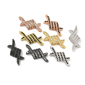 Brass Micro Pave Cubic Zirconia Connector Charms, Spool Shaped Links