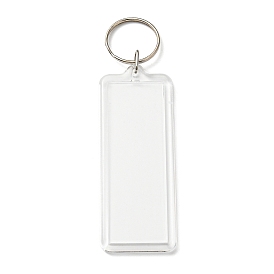 Acrylic Photo Snap in Keychain, with Iron Split Key Rings, Rectangle, Platinum