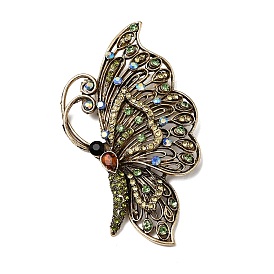 Retro Alloy & Glass Rhinestone Lapel Pin Brooches, Butterfly, Antique Golden