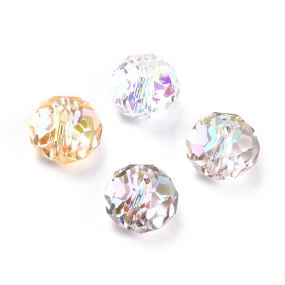 Glass Imitation Austrian Crystal Beads, AB Color Plated, Faceted, Flat Round