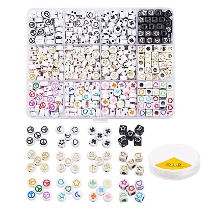 DIY Jewelry Making Kits, Including Flat Round & Cube Opaque & Craft Style Acrylic Beads and Crystal Thread
