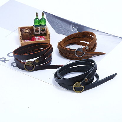 Vintage Punk Leather Bracelet for Men - Five Layered Cowhide Cuff with Retro Minimalist Design and Multiple Wraps