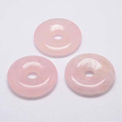 Natural Rose Quartz Big Pendants, Donut/Pi Disc