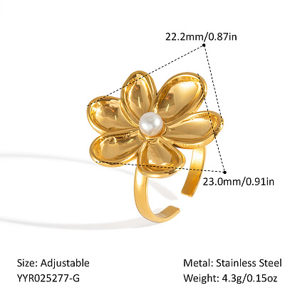 304 Кольцо-манжета из нержавеющей стали в виде цветка для женщин, с имитацией жемчуга