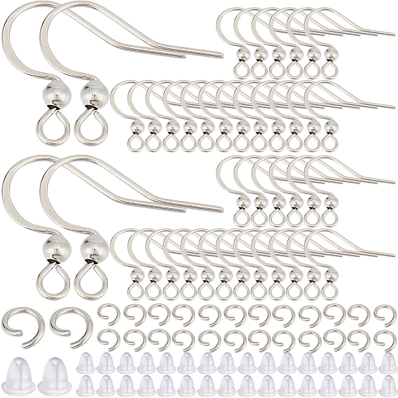 300шт 304 французские серьги из нержавеющей стали, плоские крючки для серег, провод уха, с соединительными кольцами 300шт. и пластиковыми ушными гайками 300шт.
