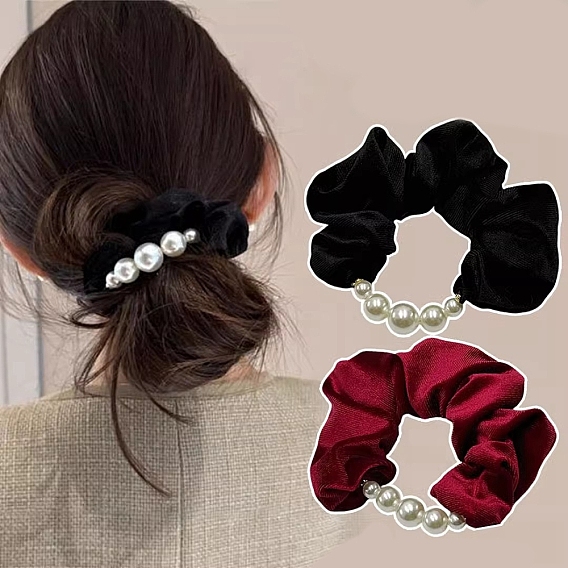 Пластиковые жемчужины с тканевыми резинками для волос, аксессуары для волос для женщин и девочек