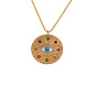 Gold-Plated Copper Zirconia Evil Eye Necklace with Fatima Hand Design