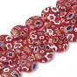 Handmade Millefiori Lampwork Beads Strands, Flat Round