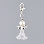Acrylic Pendants, with Dyed Glass Pearl Beads, Zinc Alloy Lobster Claw Clasps and Alloy Beads, Angel