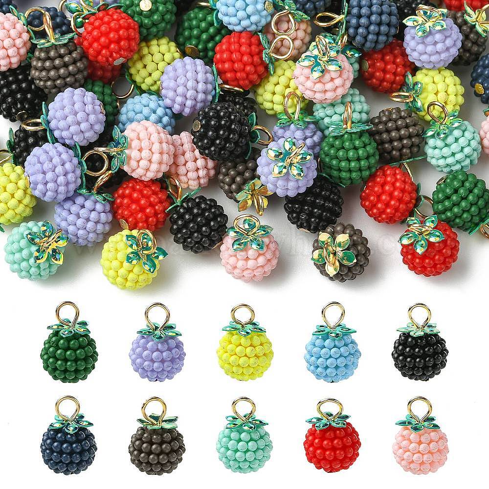 100Pcs Rubberized Style ABS Plastic Pendants, with Iron Loops, Golden, Berry