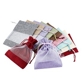 BENECREAT 9 Colors Burlap Packing Pouches, with Clear Window, Drawstring Bags