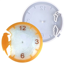 Flat Round with Woodpecker DIY Silicone Clock Display Molds, Resin Casting Molds, for UV Resin, Epoxy Resin Craft Making