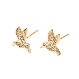 Brass Pave Clear Cubic Zirconia Stud Earring, Bird