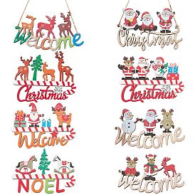 8Pcs 8 Style Christmas Decorative Wooden Door Sign, Wood Big Pendants for Door, Hanging Ornament, Mixed Shape