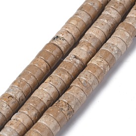 Perles naturelles fossiles brins, perles heishi, Plat rond / disque