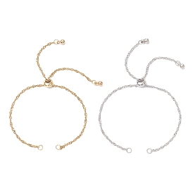2Pcs 2 Colors 304 Stainless Steel Singapore Chain Bracelet Slider Making, with Brass Beads