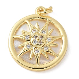 Латунные микро проложить кубического циркония подвески, плоские круглые с солнцем, с оболочкой, без свинца и без кадмия, долговечный, с целью перехода в кольце
