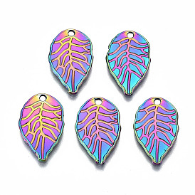 Rainbow Color Alloy Pendants, Cadmium Free & Lead Free, Leaf