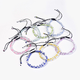 Adjustable Nylon Thread Braided Beads Bracelets, with Glass Seed Beads, Opaque Colors Lustered, Ceylon Round, Round