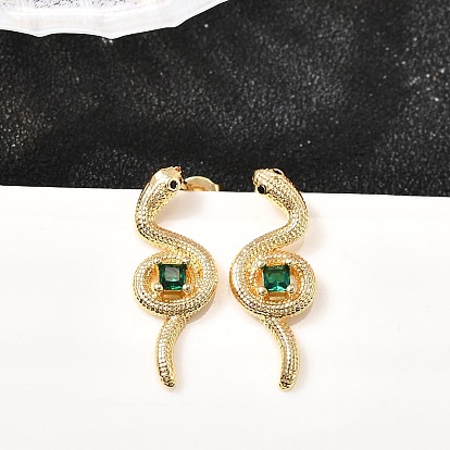 Серьги-гвоздики из латуни с микропаве из кубического циркония в форме змеи, без кадмия и без свинца