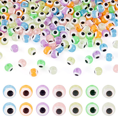 210шт. 7 цветные светящиеся и печатные непрозрачные акриловые бусины, круглый глаз, светится в темноте