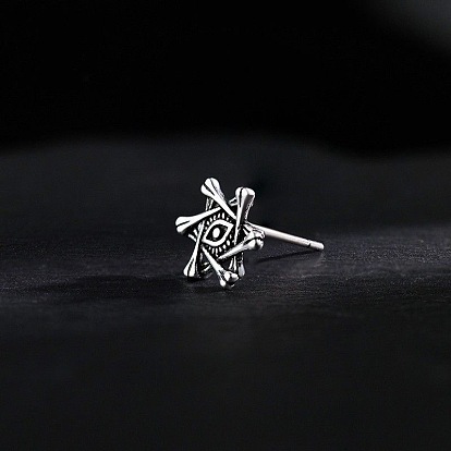 Brass Stud Earrings for Men, Evil Eye