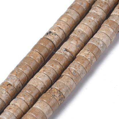 Perles naturelles fossiles brins, perles heishi, Plat rond / disque