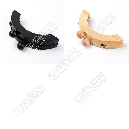 2Pcs 2 Colors Oakwood Purse Frames Handles, with Iron Finding, Half Round, for Bag Accessories