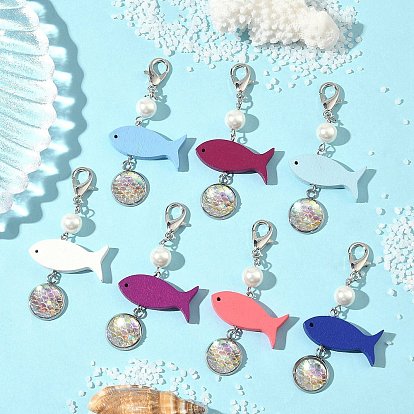 Плоские круглые подвески с рыбьей чешуей 304 из нержавеющей стали и смолы, с бусинами из рыбьего дерева и карабинами из цинкового сплава