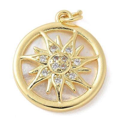 Латунные микро проложить кубического циркония подвески, плоские круглые с солнцем, с оболочкой, без свинца и без кадмия, долговечный, с целью перехода в кольце