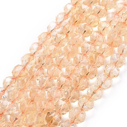 Natural Yellow Quartz Beads Strands, Star Cut Round Beads, Faceted