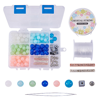 DIY Bracelet Makings, with Imitation Jade Glass Beads, Alloy Rhinestone Bar Spacers, Tibetan Style Alloy Lantern Beads and Non-Magnetic Synthetic Hematite Beads