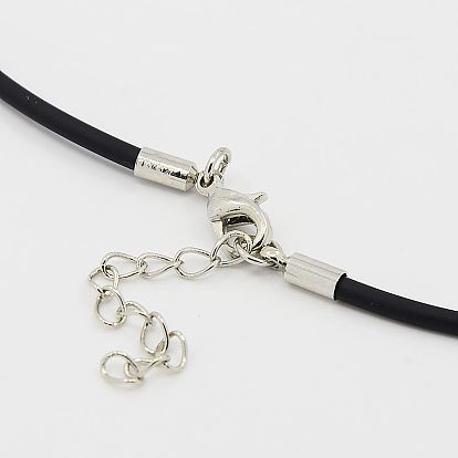 Rubber Cord, For Necklace Making, with Alloy Lobster Clasps, 18.1 inch