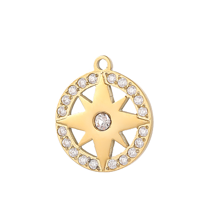 304 микро нержавеющей стали прокладывать Цирконом подвески, плоский круглый со звездными подвесками, ионное покрытие (ip)