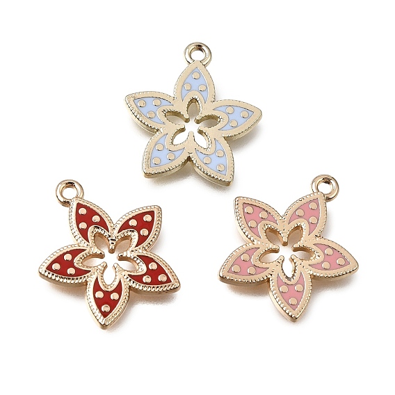 Alloy with Enamel Pendants, Flower Charms, Rack Plating, Golden