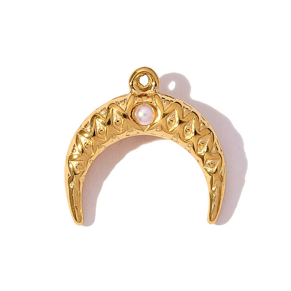 304 Подвески из нержавеющей стали в виде двойного рога/полумесяца, с ABS имитации жемчуга, ионное покрытие (ip), зеркальная полировка, реальный 18 k позолоченный