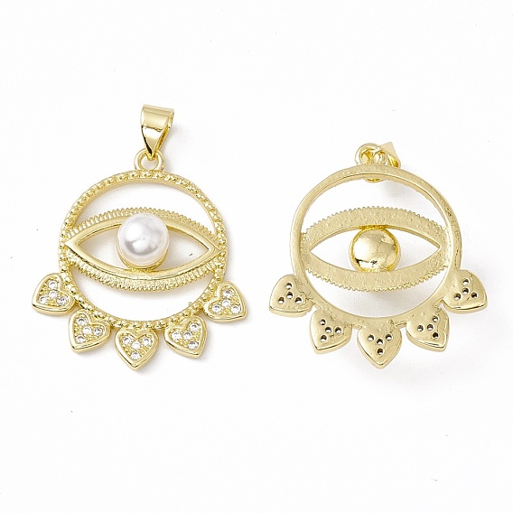 Покрытие стойки латунь микропаве прозрачные кубические циркониевые подвески, с акриловым шарик, долговечный, без кадмия и без свинца, плоский круглый и сердце и глаз