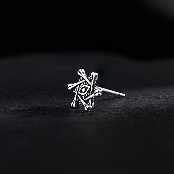 Brass Stud Earrings for Men, Evil Eye