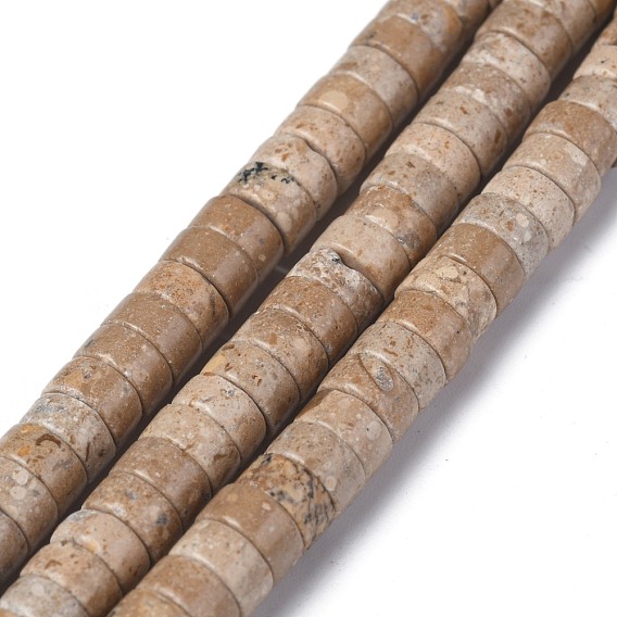Perles naturelles fossiles brins, perles heishi, Plat rond / disque